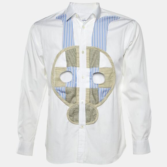 Comme Des Garcons White Cotton Contrast Skull Detail Shirt Xs